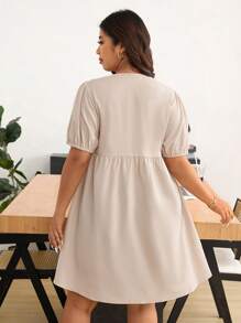 SHEIN Frenchy Plus Size Solid Color Short Sleeve Dress, Fashion For Summer - Apricot - View 2