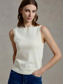 Briarwyn 女士休闲纯色无袖针织上衣夏季女士商务休闲装 - 杏色 - 查看 2