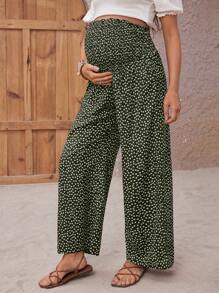 SHEIN 孕妇休闲日常碎花抽绳腰阔腿裤