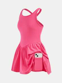Tween Girls' Casual Sporty Solid Color Crisscross Back Tank Dress - Hot Pink - View 1