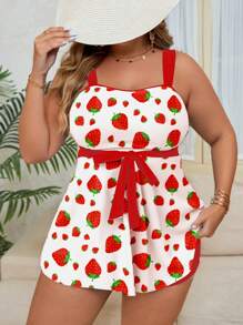 Swim Mod Plus Size Women's Vacation/Graduation Beach Fruit Print Tankini Swimsuit Two Pieces Set, Sweet & Cute Multi-Color For Summer - Multicolor - View 4