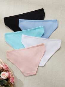 5pcs/Pack Teen Girl Minimalist Ribbed Hipster Briefs - Multicolor - View 2