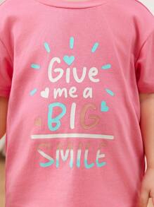 Cozy Pixies 2pcs/Set Baby Girl Heart Pattern Knit Soft Crew Neck Short Sleeve Top And Elasticated Waist Shorts - Pink - View 5