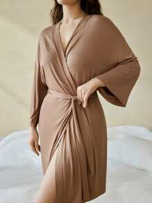 Ocili Leisure Plus Size Leisure Ultra Soft Robe, Silky & Breathable, Pairs Well With All Basics - Khaki - View 3