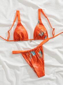 SHEIN Swim Springbreak 2 Pieces Sexy Shell Pendant Cami Top And Thong Bikini Set, Perfect For Summer Vacation - Multicolor - View 4