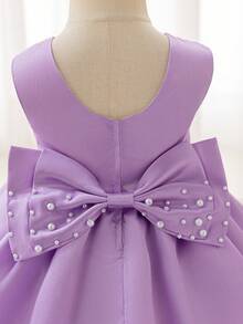 Glamorique Kids 圣诞派对装白色圣诞老人礼服薄纱女童公主裙，优雅白色婚礼花童礼服，手工串珠大蝴蝶结，生日派对公主裙 - 紫色 - 查看 6