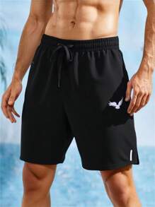 Manfinity Homme Quần short thường ngày có túi rút dây lưng in họa tiết cho nam - màu đen - Xem 3