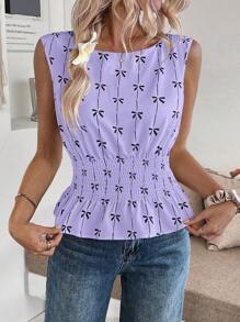 Breezaya Urlaubsschicke, boho/bohemische/Festival-Schleifen-Muster Lässig Bluse mit Taillenzug-Design für Frauen, elegante Pendlerbluse