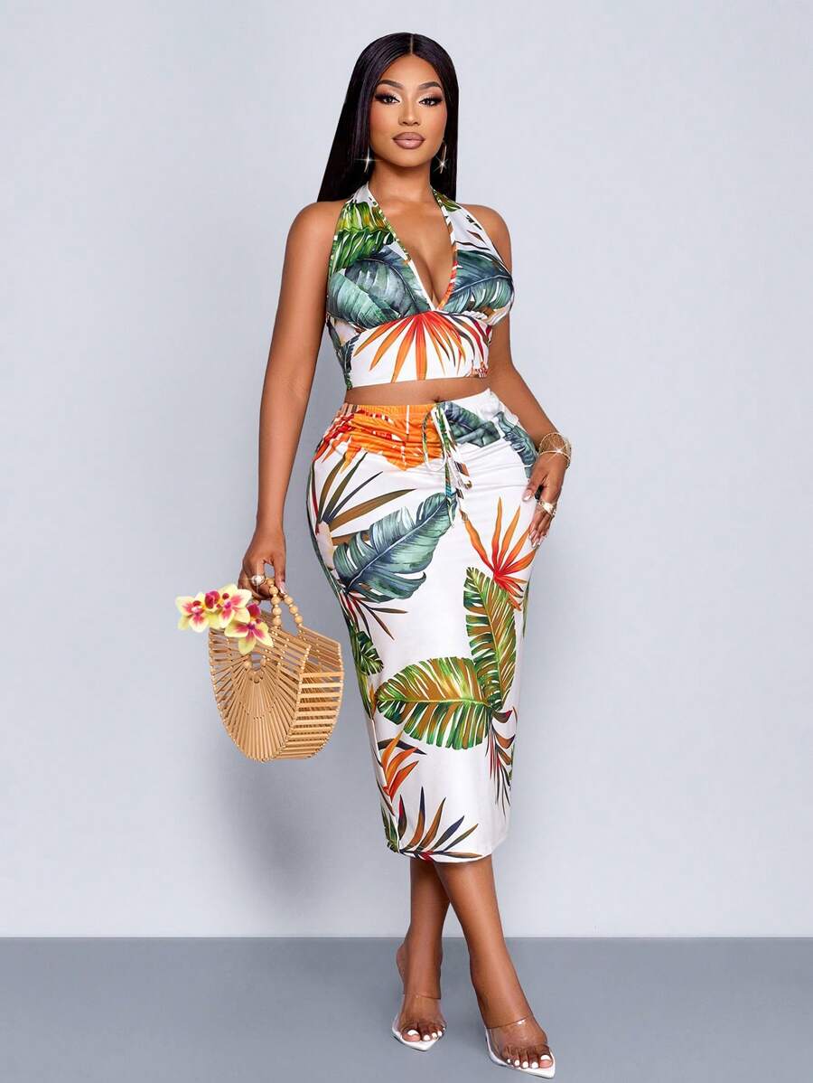 Maweii Plus Size Women's Spring And Summer Vacation Strappy Two Pieces Set