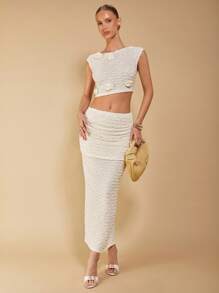 COSMINA Women's Apricot 3D Floral 2 Pieces Set, Elegant Holiday Style