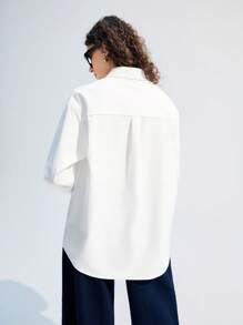 LYSMO 1pc Women Solid Long Sleeve Blouse, Fashionable For Summer - White - View 2