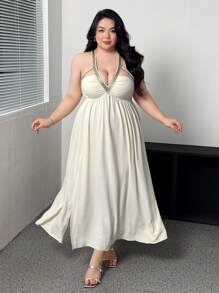 Celure Plus Size V-Neck Backless Elegant Sleeveless Dress For Spring And Summer