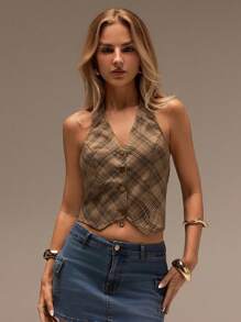 SHEIN Forever 21 Summer Women Prom/Formal/Beach/Vacation/Cute/Western Wear/Business Casual/Elegant/Birthday/Going Out/Club/Office/Festival/Rave/Work/Classy/Country Concert/Brunch/Cruise/Old Money/Airport/Modest/Church/Fairycore/Tea Party/Y2k/Streetwear/2000s/Disco/Spring Break/Graduation/Wedding Guest/Cocktail/Vintage/Bodycon/Resort/Fitted/Halter Tank Top - Multicolor - View 6