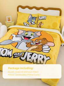 TOM & JERRY X SHEIN Juego de ropa de cama con estampado de dibujos animados y letras
