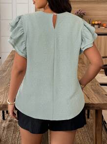 SHEIN LUNE Plus Size Solid Color Simple Fashion Summer Shirt - Mint Green - View 2