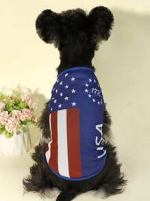 HOLAPET 1pc Random Dog Design Summer Cool Breathable T-Shirt, Independence Day Print, Suitable For Small Cats & Dogs - Blue - View 7