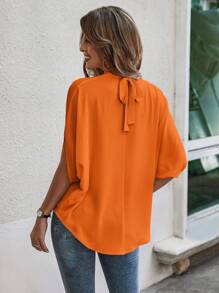 EMERY ROSE Summer Casual Solid Color Batwing Sleeve Blouse - Orange - View 2