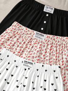 3pcs Plus Size Sleep Shorts Set With Elastic Waistline Car Logo Print Design