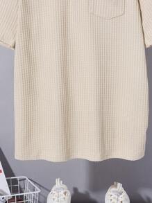 SHEIN Teen Boys' All-Match Solid Color Waffle Texture Knit Polo Shirt, Casual & Comfortable, Suitable For Spring & Summer - White - View 6