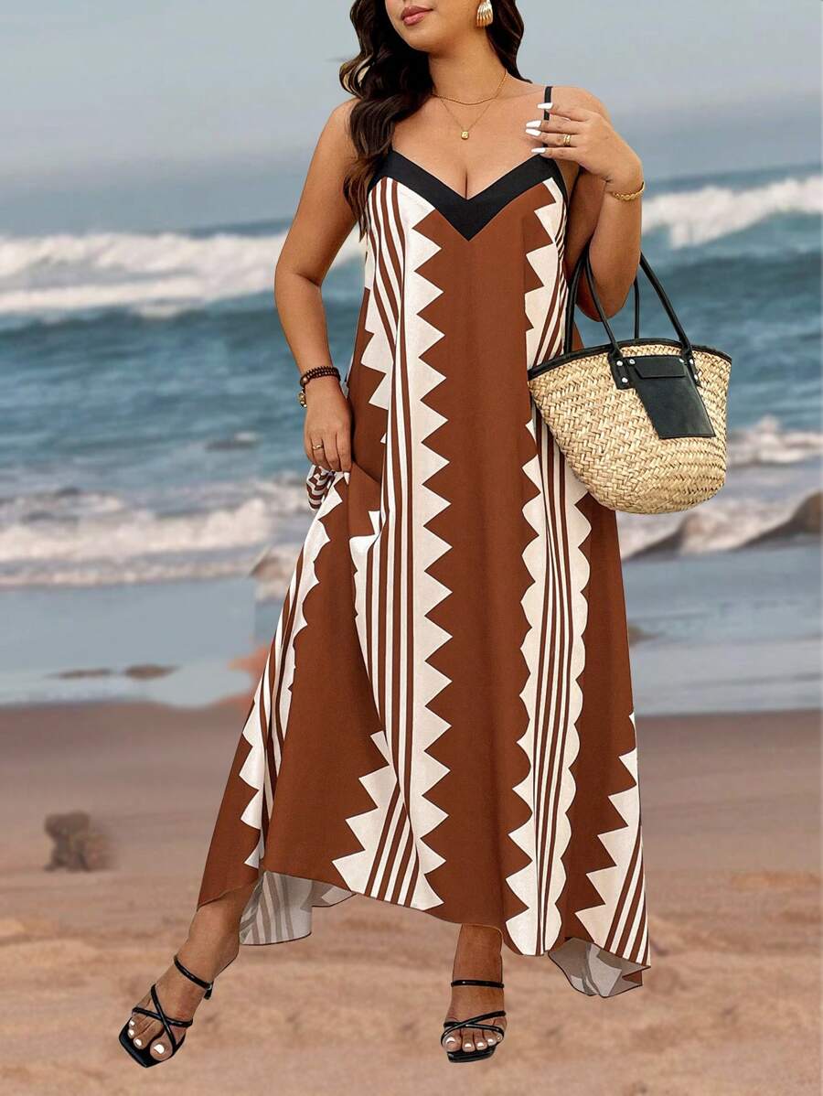 SHEIN Holidaya Váy ngủ in họa tiết cổ điển thời trang giản dị cho kỳ nghỉ - Nhiều màu - Xem 1