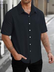 Manfinity Homme 大码男士纯色单排扣休闲短袖衬衫