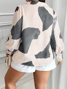 Calvaya Camicia elegante con maniche lunghe, stampa casuale, bottoni davanti, disponibile in taglie forti