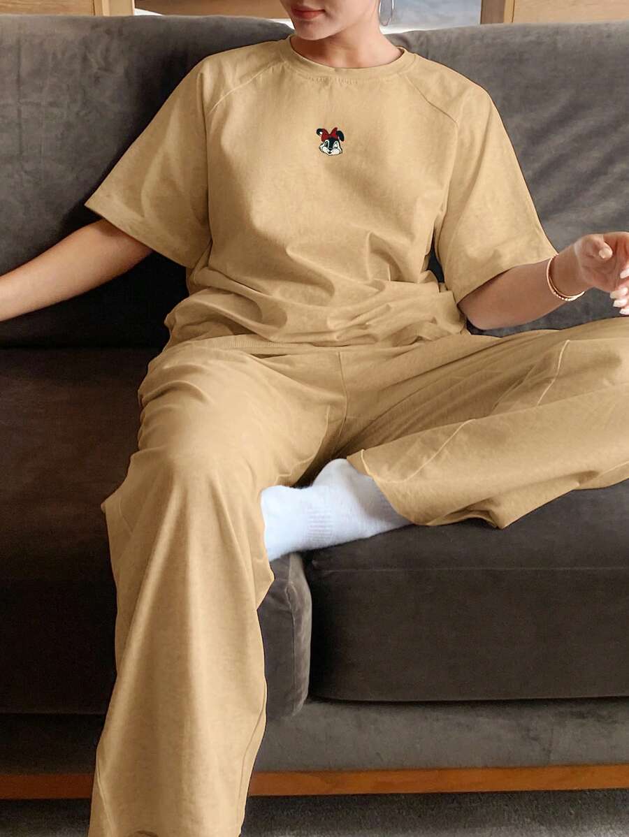 DAZY 可爱卡通印花宽松插肩袖睡衣套装 - 黃色 - 查看 1