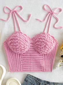 Soleia 女式纯色简约休闲吊带针织上衣，适合秋冬季女士日常穿着海滩度假春夏 - 淺粉色 - 查看 5