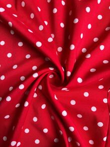 Chiquease 女士波尔卡圆点印花重叠 V 领短袖优雅中长连衣裙 - 紅色 - 查看 3