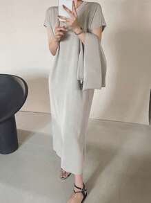 DAZY 2pcs/Set Women Solid Color Loose Camisole Dress & Cardigan Sweater