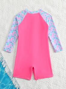 Young Girls Fish Scale Print Splice One-Piece Swimsuit, Beach Holiday - Pink - View 2