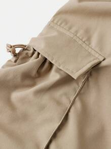 SHEIN Leap Crew Tween Girl Casual Loose Mid-Waist Drawstring Waist Cargo Style Convertible Pants - Khaki - View 4
