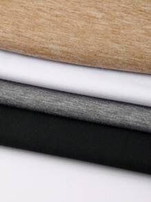 SHEIN EZwear Jednolity kolor dzianinowy damski T-shirt prosty modny swobodny codzienny