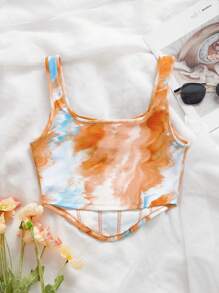 SHEIN VCAY Vacation Print Fitted Cropped Asymmetric Hem Women Tank Top - Multicolor - View 2