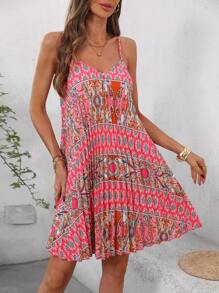 SHEIN Clasi Vestido mini con cuello en V elegante, plisado y estampado floral para mujer, vestido casual de invitada de boda, vestido de graduación, atuendo de vacaciones, vestido de primavera, vestido de sol, vestido de fiesta, vestido floral, vestido bohemio para mujer