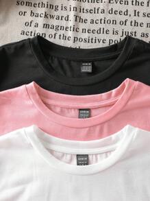 SHEIN LUNE 3 件纽约地标和英国图案圆领短袖 T 恤套装，女款，略微透明夏季