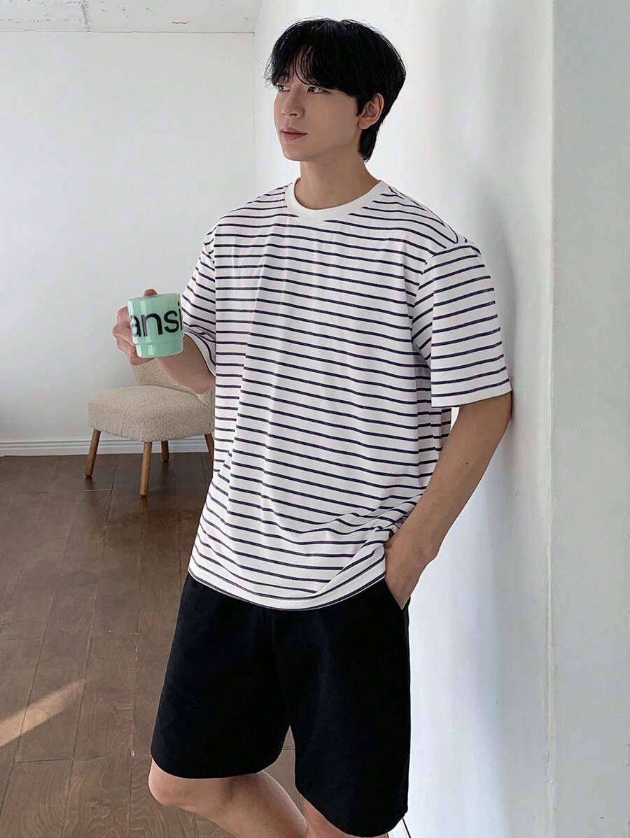 DAZY Men's Striped Basic Comfortable Sleepwear Top Pajama