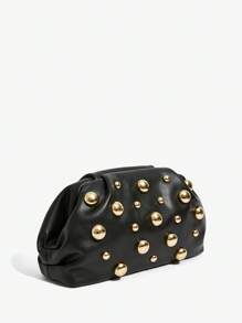 SHEIN SXY 女士手拿包，时尚优雅，简约个性，百搭经典，金色，不对称铆钉，适合通勤、办公、约会、日常、购物、下午茶