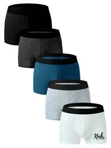 Manfinity Underwear&Sleepwear Basics 5pcs/Pack Men's Plus Size Boxer Briefs, Casual Comfortable Underwear - Multicolor - View 6