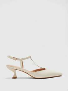 CUCCOO BIZCHIC 经典白色漆皮踝带尖头低跟一脚蹬平底鞋，时尚百搭舒适鞋，适合通勤、约会、派对、婚礼、节日场合 - 米色 - 查看 6