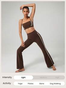 GLOWMODE 31" FeatherFit™ Free Flare Contrast Stripe Yoga Pants Leggings Low Impact Yoga Pilates Daily Casual Wear - Cinnamoninspiration - View 5