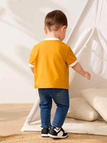 Cozy Pixies 2pcs Baby Boy Letter Pattern Knit Soft Round Neck Short Sleeve Pullover Top And Elastic Waist Pants Set - Multicolor - View 2