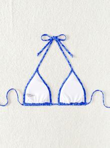 Swim Vcay 1 件女式豹纹吊带比基尼上衣 - 寶藍色 - 查看 2