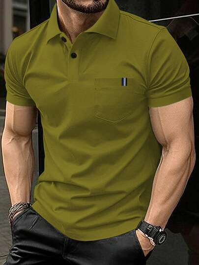 Manfinity Homme Camisa polo de manga corta de unicolor casual para hombre, para verano