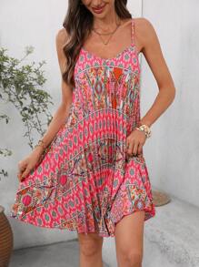 SHEIN Clasi Vestido mini con cuello en V elegante, plisado y estampado floral para mujer, vestido casual de invitada de boda, vestido de graduación, atuendo de vacaciones, vestido de primavera, vestido de sol, vestido de fiesta, vestido floral, vestido bohemio para mujer