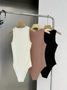 SHEIN EZwear 3pcs/Set Women Crew Neck Sleeveless Bodycon Casual Bodysuit Set, Suitable For Summer Suitable For Going Out - Multicolor - View 2