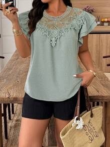 SHEIN LUNE Plus Size Solid Color Simple Fashion Summer Shirt - Mint Green - View 3