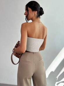 Firerie Camolă din fibră de bambus, fără mâneci, încrucișată, cu detaliu texturat, elegant pentru navetiști, top cu tub Design Sense, potrivit pentru vacanță, întâlnire, petrecere, înapoi la școală, nuntă, festival de muzică - Caisă - Vizualizare 2