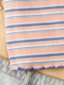 SHEIN Regata casual de férias com gola redonda, de tricô, colorida e listrada, para meninas pré-adolescentes