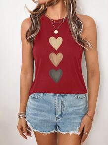 SHEIN LUNE Women's Casual Heart Graphic Slim Fit Camisole, Suitable For Summer Back To School - Burgundy - View 4
